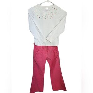 Gymboree White Top with Colorful Accents And Pink corduroy material Jeans